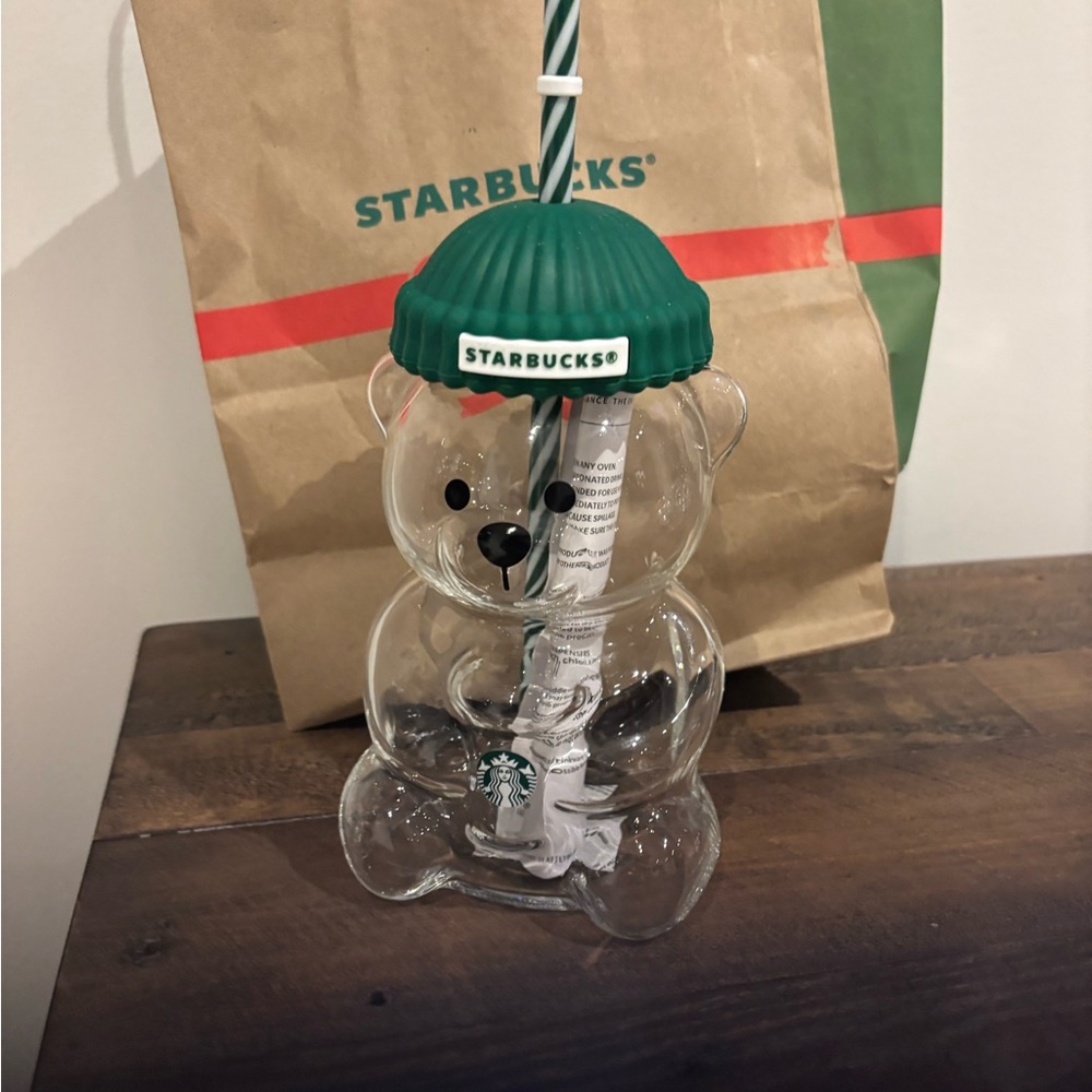 Starbucks Clear Bear Tumbler with Green Hat NEW